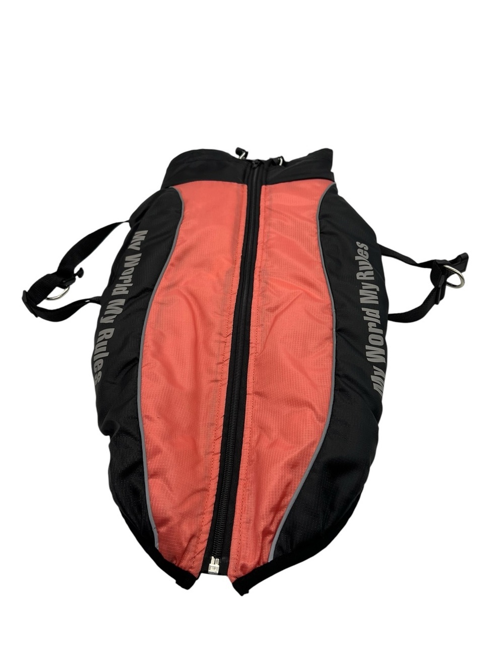 My World My Rules Orange and Black Dog Winter Jacket with Reflective Trim